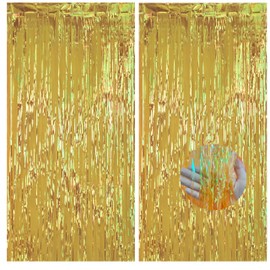 2pcs Holographic Gold Glitter Tinsel Curtains Foil Curtain Backdrop,1*2m Iridescent Curtain Party Foil Door Curtain Fringe Curtains Tinsel Backdrop for Birthday New Years Eve Thanksgiving Xmas Party