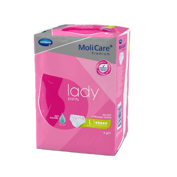 MoliCare Premium lady pants, discreet use for incontinence especially for women, aloe vera, 5 drops, size L, 1 x 7 pieces