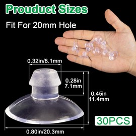 Pndeyo 30pcs Glass Table Suction Cups, 0.8in/20.3mm Non-Slip Glass Table Top Bumpers, Rubber Crashproof Sucker Pad for Ceramic Tiles Glass Mirrors- Clear