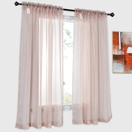 DONREN 2 Panels Solid Color Blush Pink Sheer Curtains Elegant Rod Pocket Window Voile Panels Drapes for Bedroom Living Room (52X45 Inches)