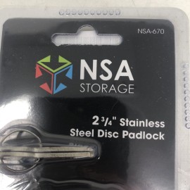 NSA storage 2 3/4" stainless steel disc padlock {NSA-670} -1 PADLOCK 2 KEYS