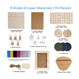 Laser Material Kit, Laser Material Kit 11 Kinds Material Stainless Steel Pine Wood DIY Making CNC Laser Engraving Material Set, Wall Dimmer Switches
