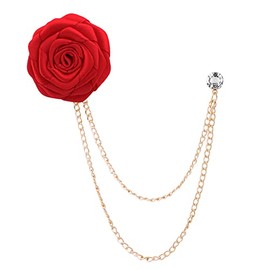 Red Rose Brooch Pin Tassel Chain Brooch for Men Flower Lapel Pin Bridegroom Wedding Brooches Suit Flower Pins for Men Chain Tassel Brooch Pin Vintage Rose Pins and Brooches Accessories for Party