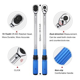 BULLTOOLS 1/2-inch Drive Click Torque Wrench Set Dual-Direction Adjustable 90-tooth Torque Wrench with Buckle（10-160ft.lb / 10-220Nm）