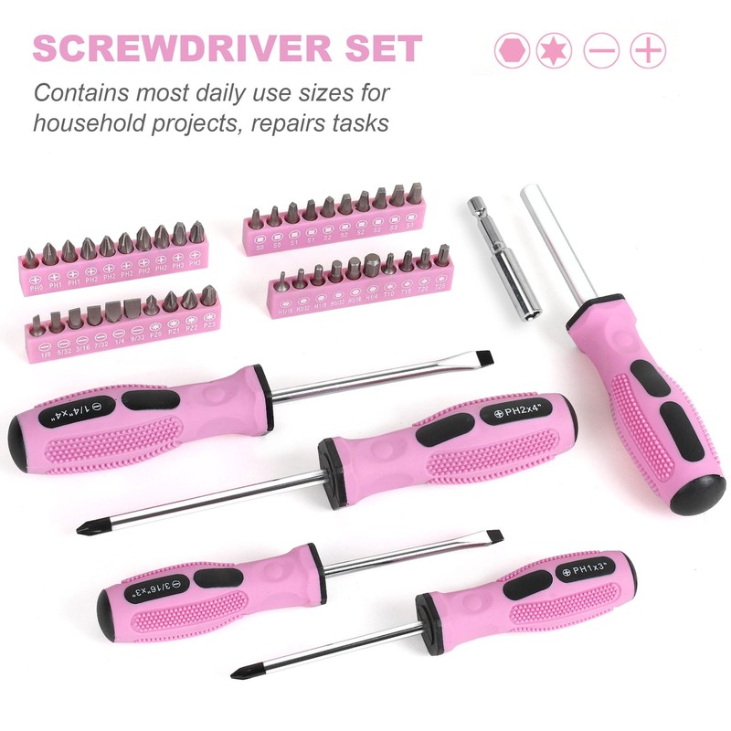 FASTPRO 225-Piece Pink Tool Set, SAE & Metric Mechanics Hand