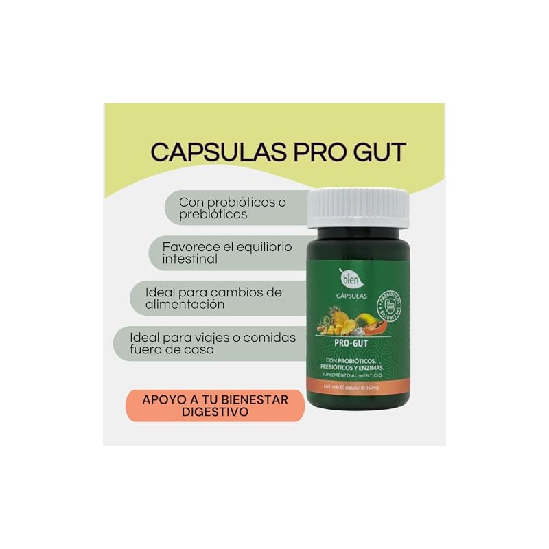 Blen Pro-GUT Cápsulas Digestivas con Probióticos, Prebióticos y Enzimas, 60