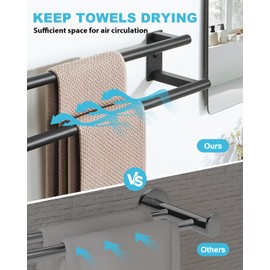 Alise Bathroom Double Towel Bar, 24 Inch Wall Mount Towel Holder, Towel Racks for Bathroom, SUS304 Stainless Steel Towel Hanger, Thickened Pipe with Strong Load-Bearing Capacity, Matte Black