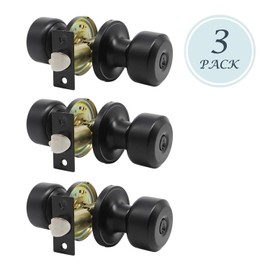 KNOBWELL 3 Pack Door Knob with Lock and Key(Keyed Alike, Keyed Entry Door Knobs Door Knob Lock, Exterior Door Knobs Front Door Knob with Matte Black Finish