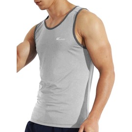 EZRUN Men's Quick Dry Sport Tank Top for Bodybuilding Gym Athletic Training Tank(LightGray,l)