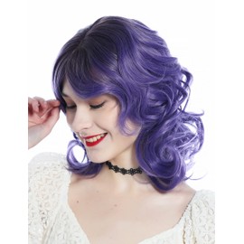 WIG ME UP - SZL0672-T-009 Cute Women's Wig Shoulder Length Curls Ombre Dark Brown Purple