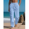 QOSOQ Men's Casual Linen Pants Drawstring Waist Button Lightweight Trousers