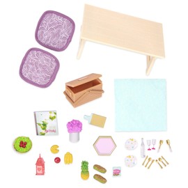 Lori Picnic Set, Accessories for 15 cm Mini Dolls - Doll Accessories with Accessories, Table, Seat Cushion, Food and More - Toy for Children from 3 Years