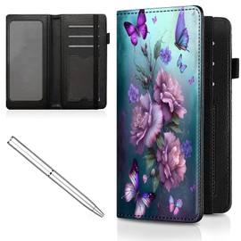 Checkbook Cover for Men and Women Personal Checkbook,Premium Leather Standard Register Checkbook Case,with RFID Blocking - Check Book Cover Wallet for Girl Duplicate Check,Pink Butterfly Flower