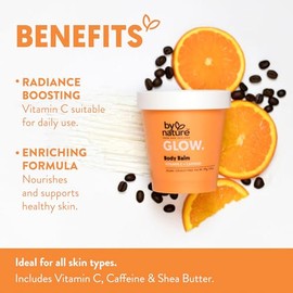 By Nature Glow Vitamina C + Bálsamo corporal con cafeína para manchas oscuras - Hidratante hidratante para la piel con manteca de karité batida - Vega
