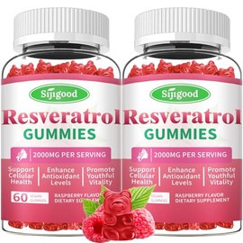 2 Pack Organic Resveratrol Gummies for Women, Raspberry Flavor | Sugar Free Resveratrol Supplements For Antioxidant Support, Cellular Health, Immunity