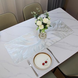 Hosoncovy PVC Table Runner Non-slip Decorative Table Mats Placemat for Home Party Kitchen Dining Wedding Decor (91CM X 33CM) (Silver)