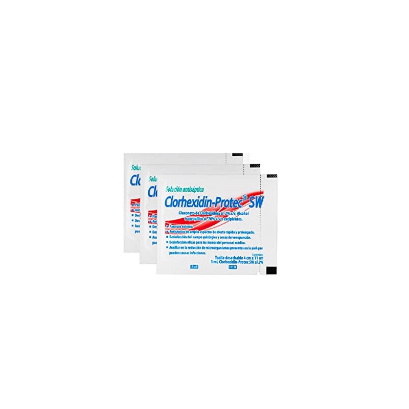 CLORHEXIDIN-PROTEC Granel 100 Pza Toallas Antiseptica Gluconato Clorhexidina 2%