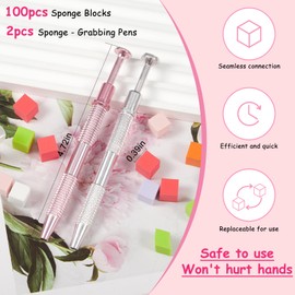XEAOHESY 100pcs Colorful Cube Nail Sponges for Ombre, 2pcs Pink and Silver Metal Clip Pens for Grabbing Nail Art Sponge Ombre Nail Brush for Nail Art