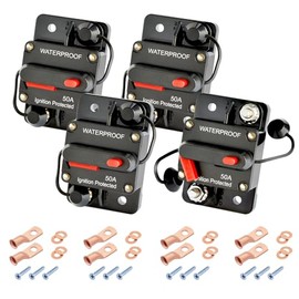 Bolipoeq Bolipoeq 50Amp Circuit Breaker DC 12V-48V for Marine Boat Trolling Motor Automotive RV Trailer Car Solar System Battery Disconnect with Manual Reset Switch, IP67 Waterproof (Pack of 4)