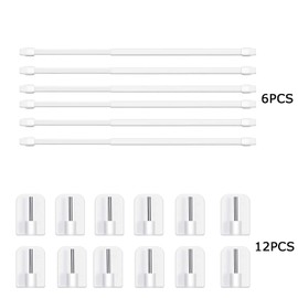 BANJILI 6Pcs Net Curtain Rods Extendable Curtain Rod with 12Pcs Plastic Sticky End Window Hook for Home Bathroom、Windows (70-120CM/27.56-47.2 Inch(6PCS))