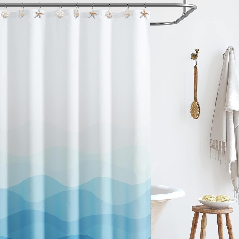 12-Pack Coastal Shower Curtain Hooks – Decorative Seashell, Starfish &