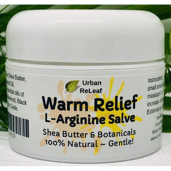 Urban ReLeaf Warm Relief L-Arginine Salve ! Shea Butter & Botanicals, 100% Natural. Gentle Circulation Warming Massage Cream.