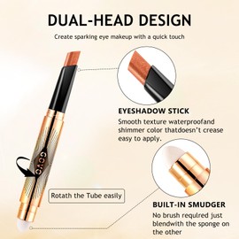 Cream Shimmer Eye Shadow Stick - Dual-Ended Waterproof Shimmer Eyeshadow Stick Highlighting Pigmented Shiny Eyeshadow Pencil for Sensitive Eyes Makeup (03#)
