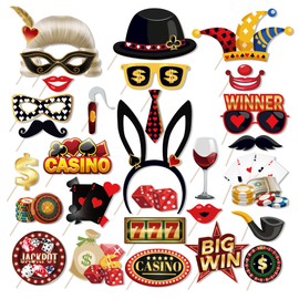 Lide Road 25Pcs Casino Party Decor Las Vegas Casino Photo Booth Props Las Vegas Night Party Decorations Funny DIY Poker Theme Selfie Props Kit Casino Theme Photo Booth Props