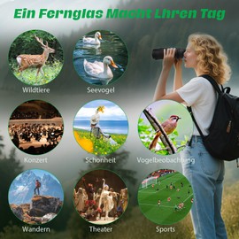 Fernglas Erwachsene 12×42HD, Kompakt Ferngläser mit BAK4 HD Prisma + FMC Objektiv, Binoculars Wasserdicht für Vogelbeobachtung, Jagd, Reisen, Wandern, Sightseeing, Schwarz