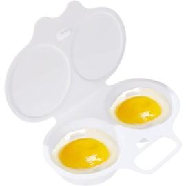 White Egg Poacher, 2 Cavity Nonstick Poached Egg Maker With Lid, Double Drain Poached Egg Cups, Egg Poacher Microwave Egg Cooker, Kitchen Cooking Gadgets（13 * 5cm）