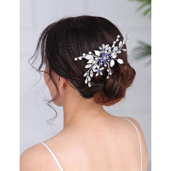 Denifery - Peineta para el pelo de boda con diamantes de imitación, color azul, accesorio para novia, para novias y damas de honor