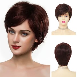 ORAVISTA Pixie Cut Blonde Synthetic Wigs Deep Wave Bob High Density Glueless HD Lace Closure Curly for Women Natural Look (Wine Red)