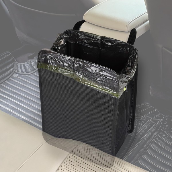 Ginsco Hanging Car Trash Can 3 Gallons, Car Garbage Can Large Capacity Water-Resistant Foldable Car Trash Bag, Leakproof Car Can, Car Storage Bag Organizer for Camping, Car Interior Accessories