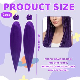 2 Purple Hair Extensions, 60cm Long Hair for Braiding, Hair Extensions for Braiding, Soft and Natural Purple Plait