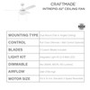 Craftmade INT52W3 Intrepid 52" Ceiling Fan with LED Light, 3