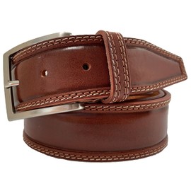 COGNAC TAN DOUBLE STITCHED 100% ITALIAN FULL GRAIN SINGLE SKIN HIDE LEATHER BELT 40MM (LARGE 36-38 INCHES)