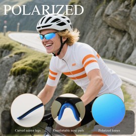 Polarized Cycling Glasses,Safety Goggles UV400 Protection,Running Fishing Driving Hiking Ski Bike Glasses, Sports Sunglasses Outdoor for Men Women Youth (black Frame/Blue Lens)