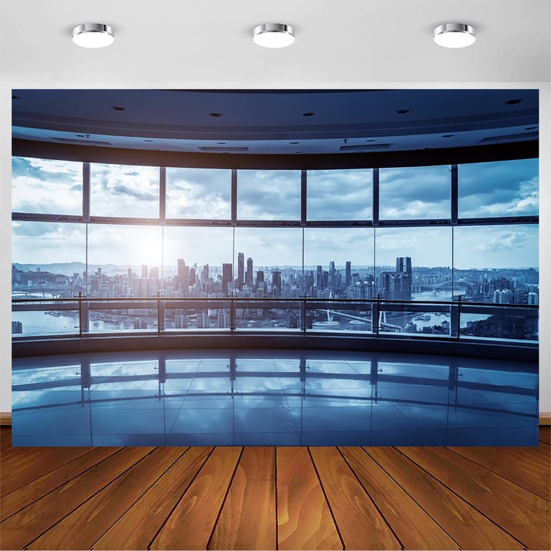 dnldliq 9x6ft Business Office Window Backdrop Modern City View Office
