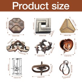 LYPPUL Set of 9 Metal Puzzle Games, Puzzle Games for Adults, Patience Games for Adults, IQ Games Puzzle Set, 3D Brainteaser Metal Puzzle Gifts for Students, Children