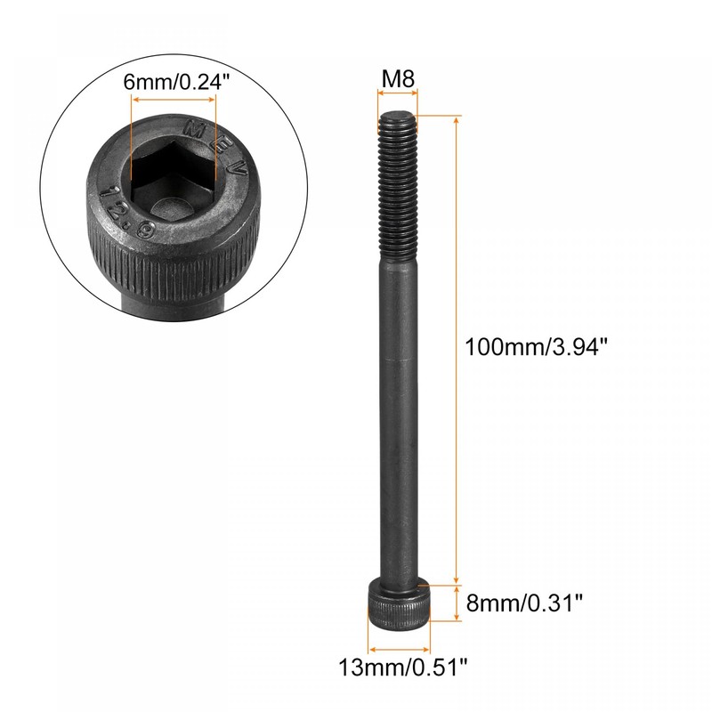 uxcell M8x100mm Socket Head Bolts 12.9 Grade Alloy Steel Cap