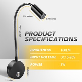 Rsycio LED RV Lights Interior 12V Reading Light Dimmable with USB Charger Flexible Gooseneck for RV Trailer for RV Cargo Trailer Camper Van Boat Caravan Motorhome- Black