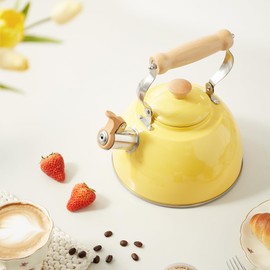 ROCKURWOK Tea Kettle, Tea Pot with Cool Touch Ergonomic Handle, Teapot Food Grade Stainless Steel, Tea Kettle Stovetop, Kettle Teapot, Whistling Tea Kettle, Tea Kettle Pot, 2.7 Quart (Yellow)