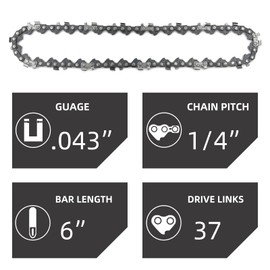 5 Pieces 6 Inch Chainsaw Chain, Replacement Chains for 6 Inch Cordless Electric Portable Mini Chainsaw, Chains Fit for All 6-inch Mini Chainsaws -37 Drive Links