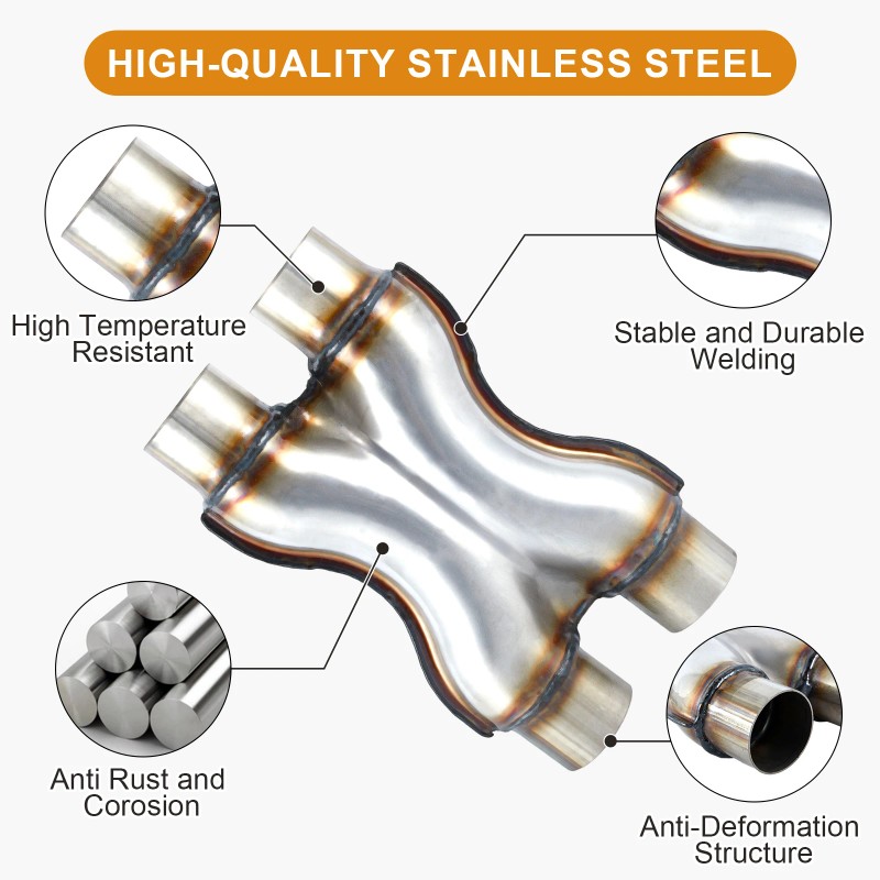 Stainless Steel X Y Pipe 3.0 '' Inlet/Outlet Universal Exhaust