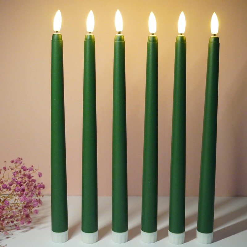 Ni-JASW Green Flameless Taper Candles with Remote Timer, Flickering Battery
