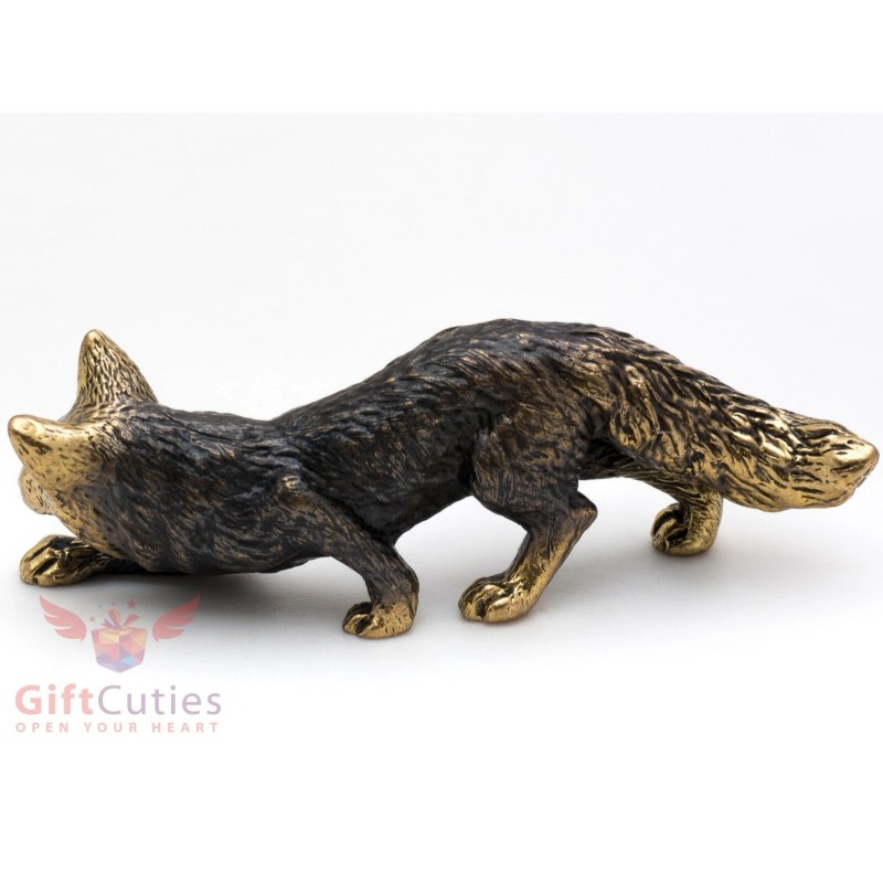 Solid Brass Figurine of Fox crouching hunting IronWork