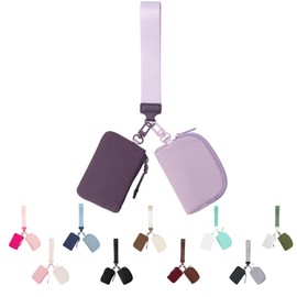 Mini Zip Around Keychain Wristlet Wallet for Women-2 Detachable Dual Pouch Women Coin Pocket Upgrated(Cloudy Purple+Purple)
