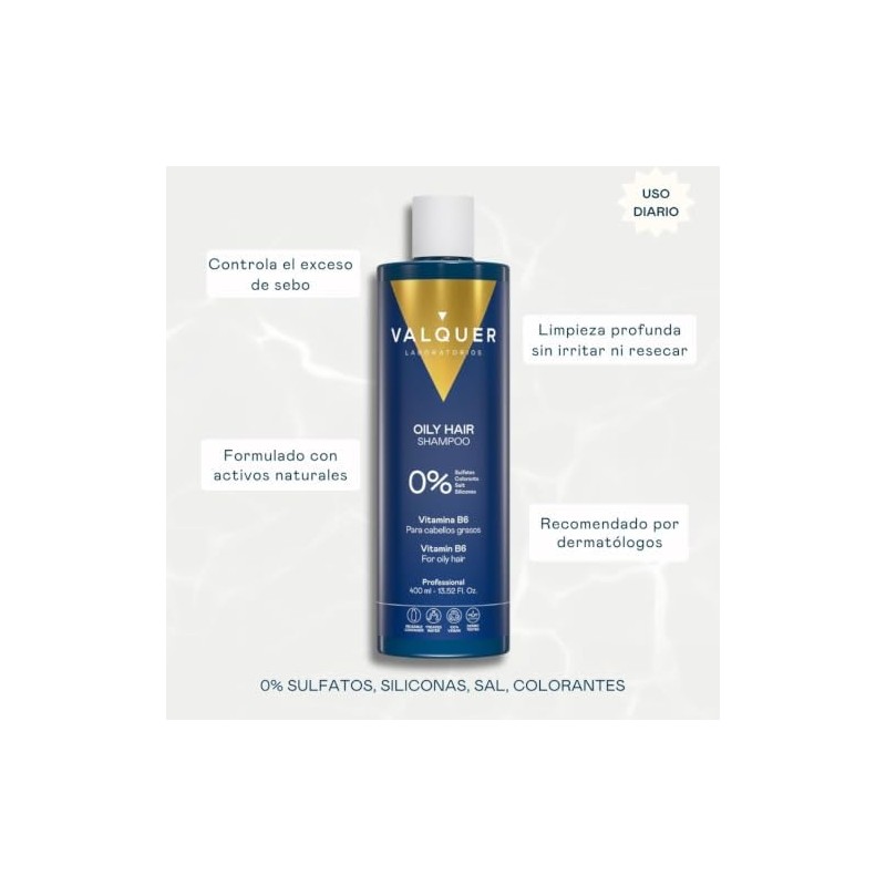 VALQUER Shampoo Antigrasa Seborregulador Zero para Cabello Graso 400 ml