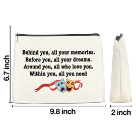 LGLZSHP Theater Makeup Bag Theatre Cosmetic Bag Gift for Women Girl Drama Behind You All Your Memories Zipper Makeup Pouch Graduation Gifts
