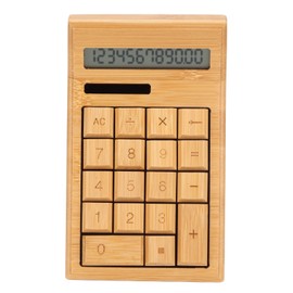 CS19 Solar Calculator Solar Battery Dual Power 12 Digit LCD Display 18 Buttons Bamboo Desktop Calculator for Students